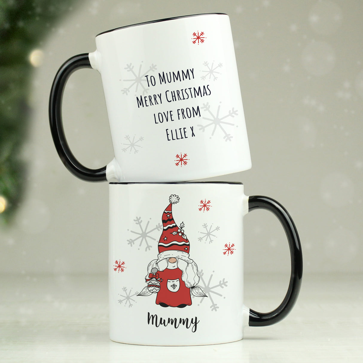 Personalised Gonk Family Black Handled Christmas Mugs - Mugs at Gift Moments