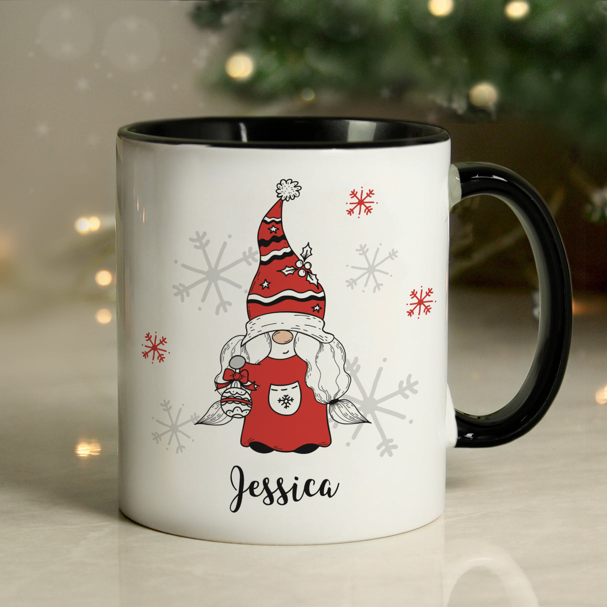 Personalised Gonk Family Black Handled Christmas Mugs Female - Mugs at Gift Moments