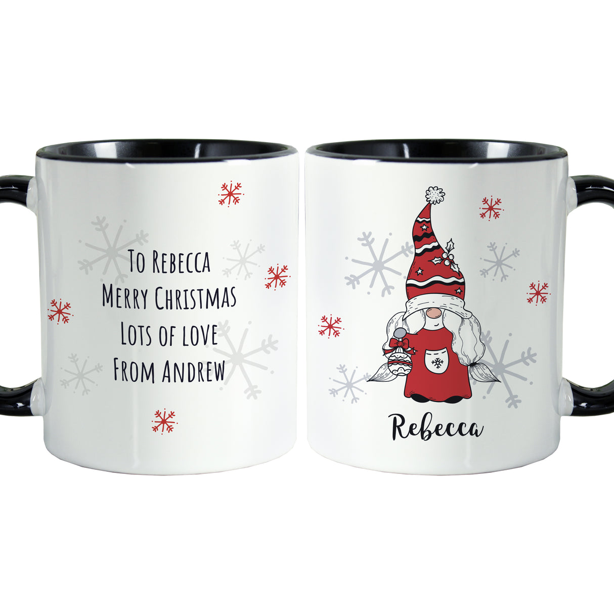 Personalised Gonk Family Black Handled Christmas Mugs - Mugs at Gift Moments