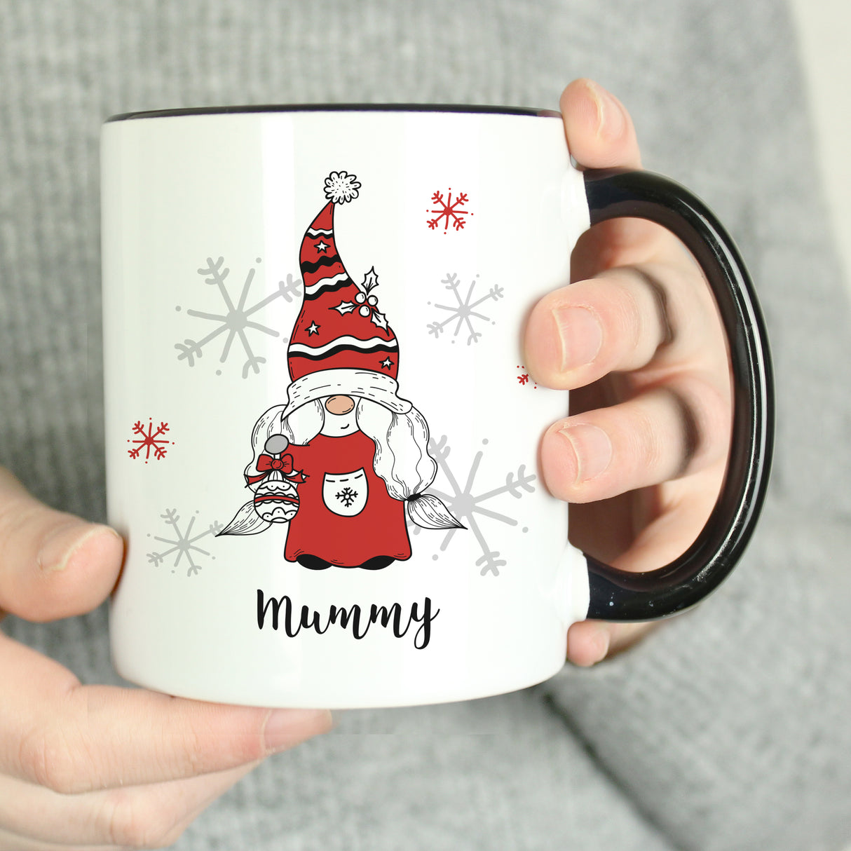 Personalised Gonk Family Black Handled Christmas Mugs - Mugs at Gift Moments