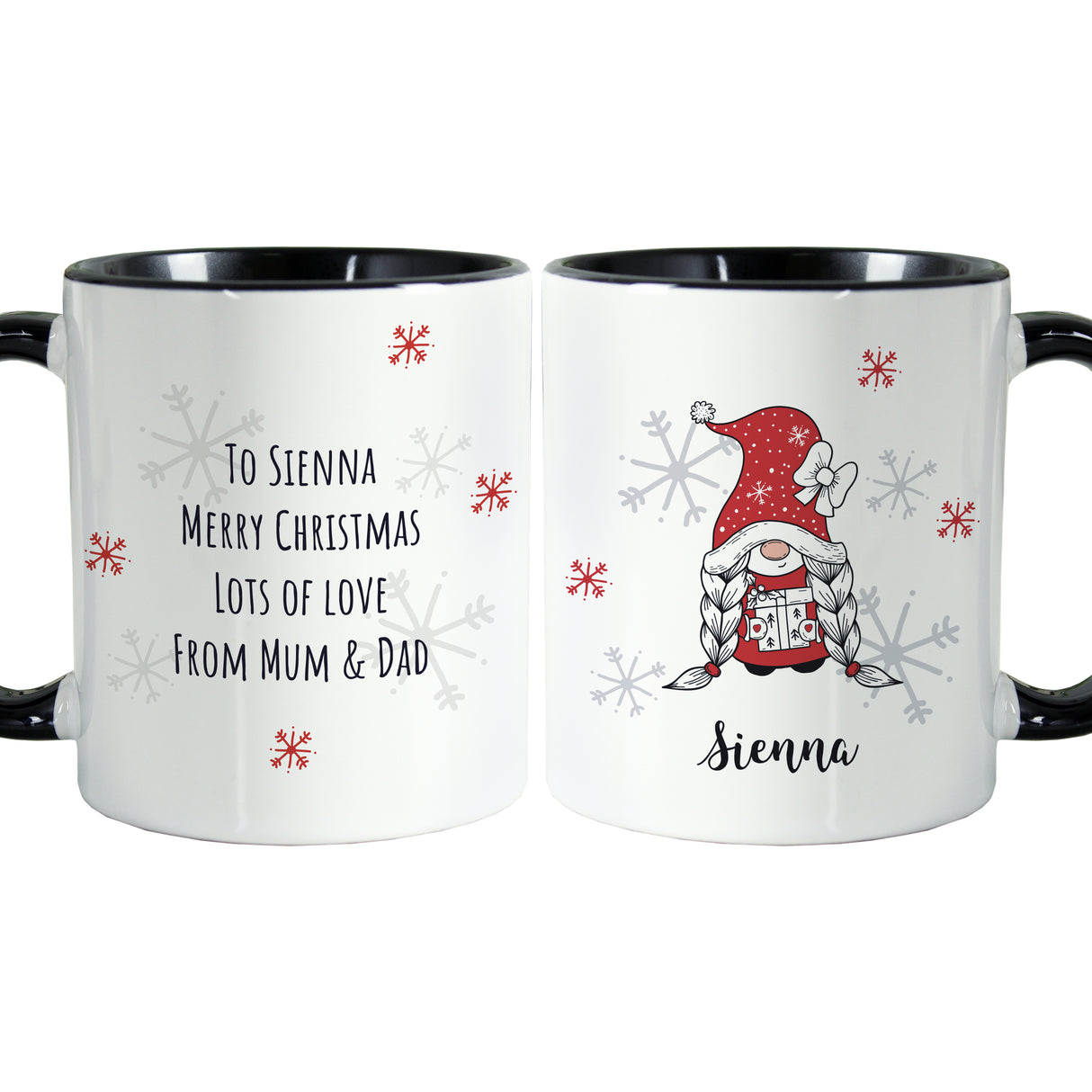 Personalised Gonk Family Black Handled Christmas Mugs - Mugs at Gift Moments