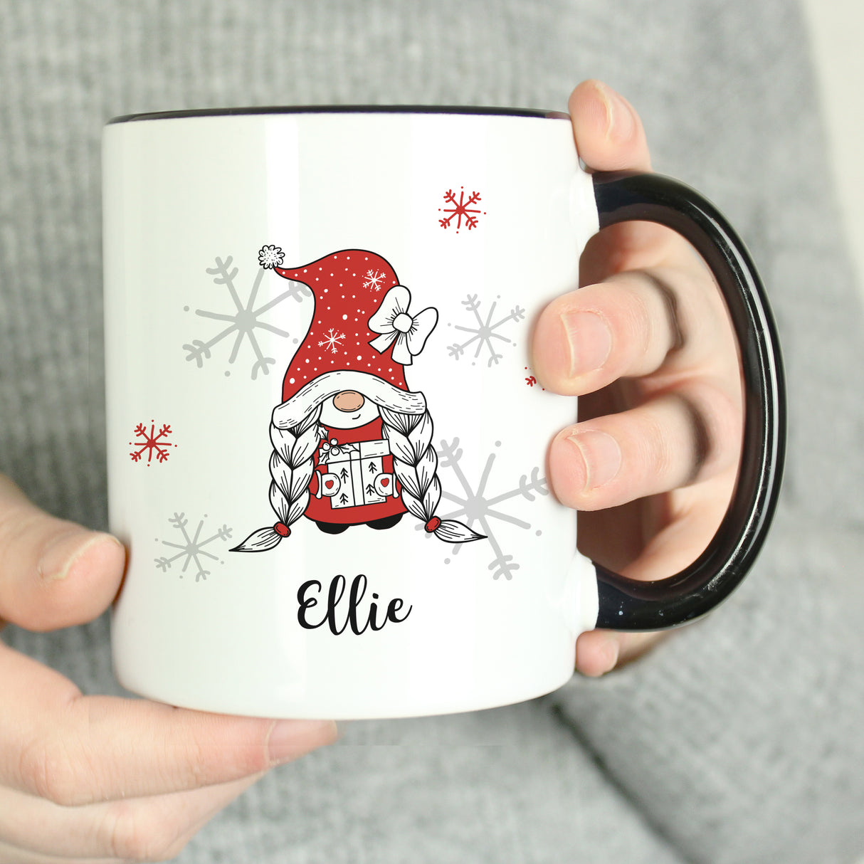 Personalised Gonk Family Black Handled Christmas Mugs - Mugs at Gift Moments