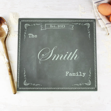 Personalised Family Chalk Glass Chopping Board/Worktop Saver - Chopping Boards at Gift Moments