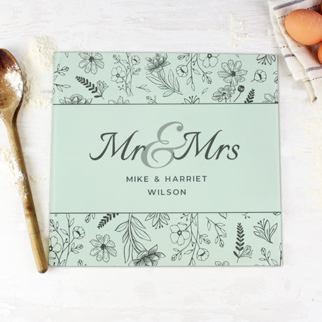 Personalised Mr & Mrs Botanical Glass Chopping Board/Worktop Saver - Chopping Boards at Gift Moments