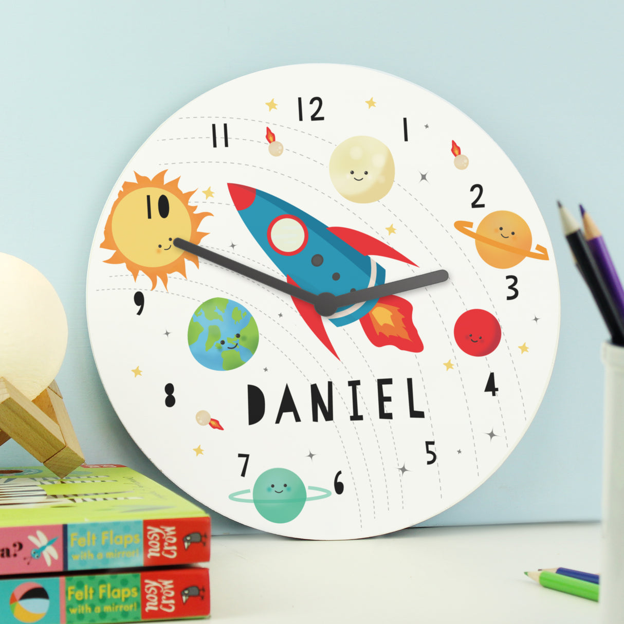 Personalised Rocket Wooden Wall Clock: 2 - Clocks By Gift Moments