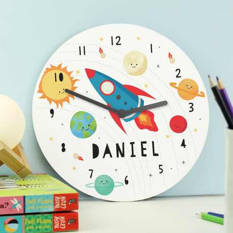 Personalised Rocket in Space Large Wooden Clock - Clocks at Gift Moments