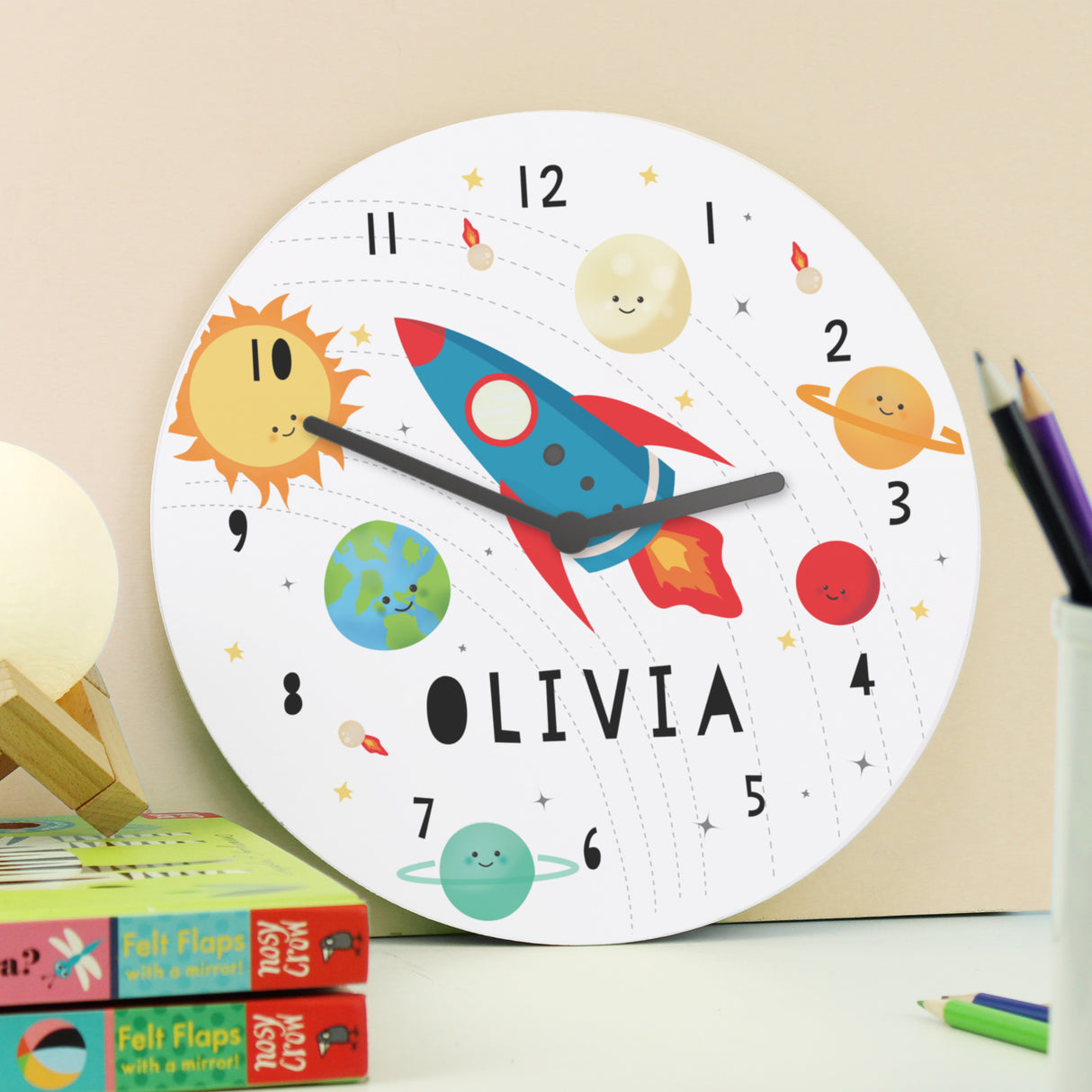 Personalised Rocket Wooden Wall Clock: 4 - Clocks By Gift Moments