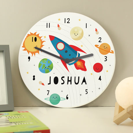 Personalised Rocket in Space Large Wooden Clock - Clocks at Gift Moments