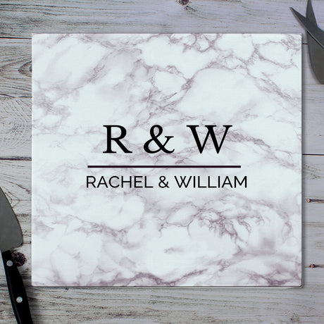 Personalised Marble Effect Glass Chopping Board/Worktop Saver - Chopping Boards at Gift Moments