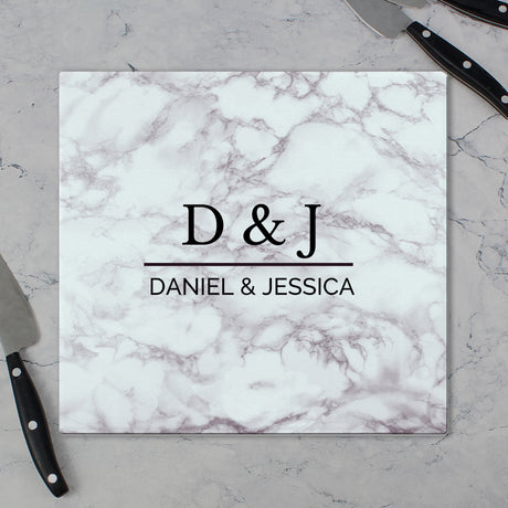 Personalised Marble Effect Glass Chopping Board/Worktop Saver - Chopping Boards at Gift Moments