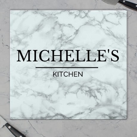 Personalised Marble Effect Glass Chopping Board/Worktop Saver - Chopping Boards at Gift Moments