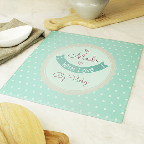 Personalised Made with Love Glass Chopping Board/Worktop Saver - Chopping Boards at Gift Moments