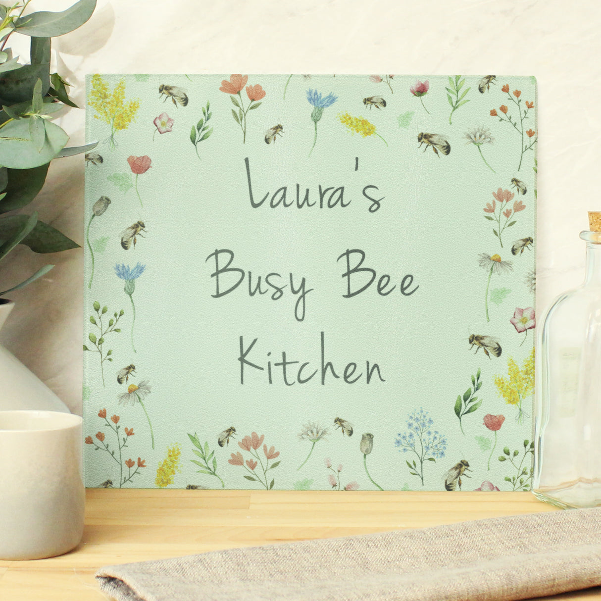 Personalised Busy Bee Glass Chopping Board/Worktop Saver Default Title - Chopping Boards at Gift Moments