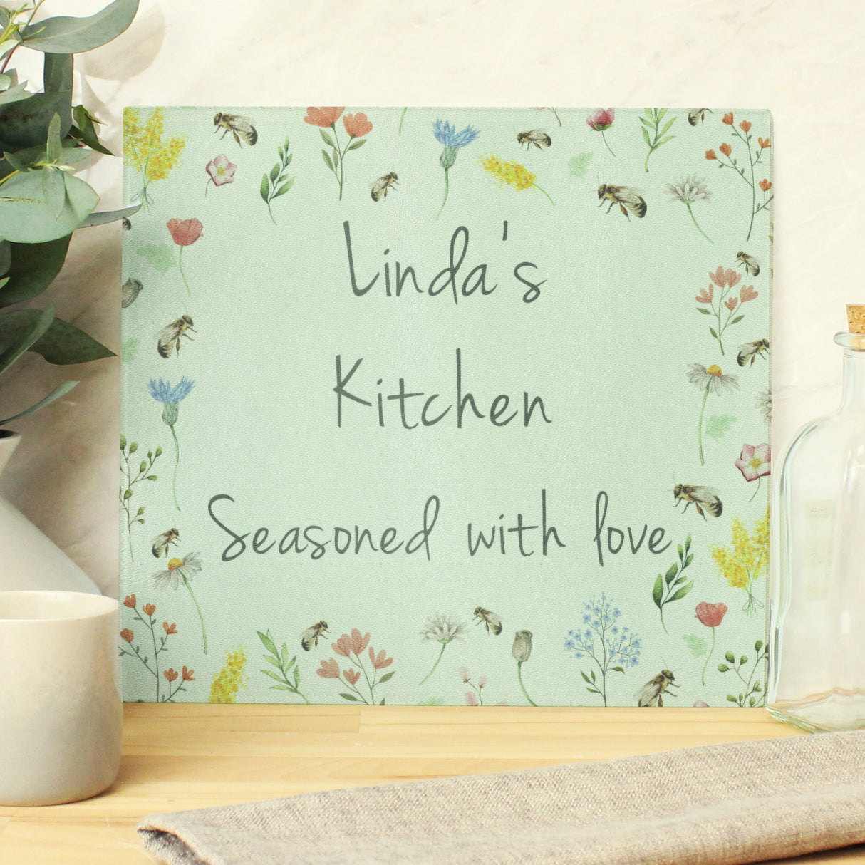 Personalised Busy Bee Glass Chopping Board/Worktop Saver - Chopping Boards at Gift Moments