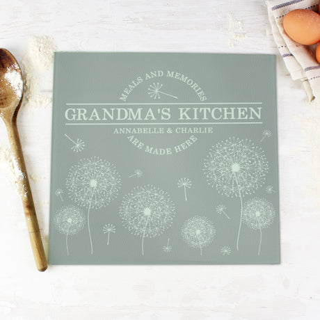 Personalised Dandelion Glass Chopping Board/Worktop Saver - Chopping Boards at Gift Moments