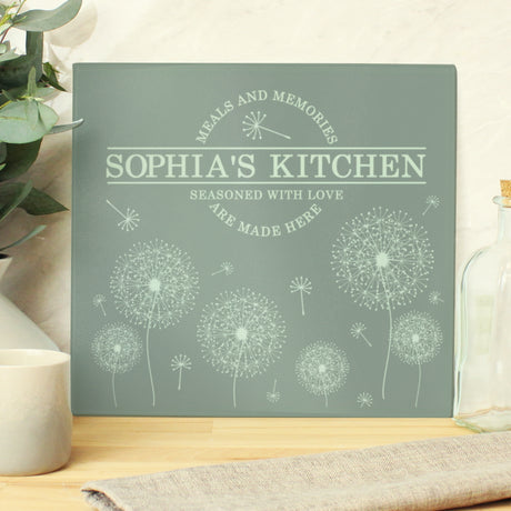 Personalised Dandelion Glass Chopping Board/Worktop Saver - Chopping Boards at Gift Moments