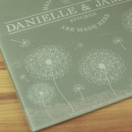 Personalised Dandelion Glass Chopping Board/Worktop Saver - Chopping Boards at Gift Moments