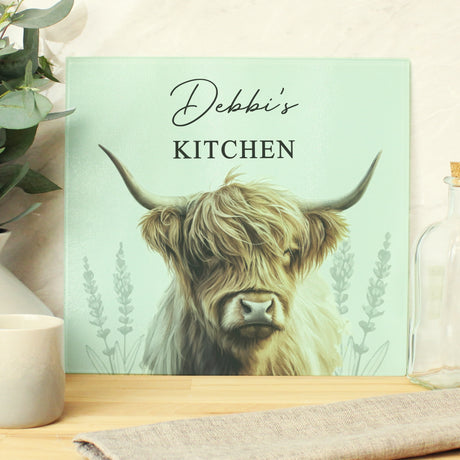 Personalised Highland Cow Glass Chopping Board Default Title - Chopping Boards at Gift Moments