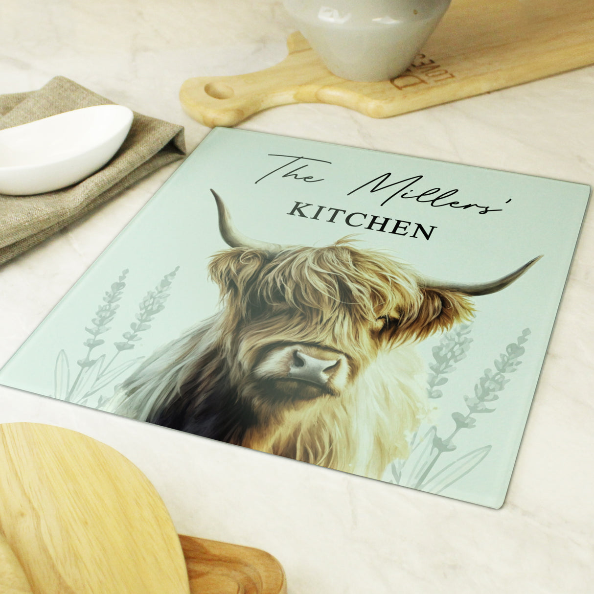 Personalised Highland Cow Glass Chopping Board - Chopping Boards at Gift Moments