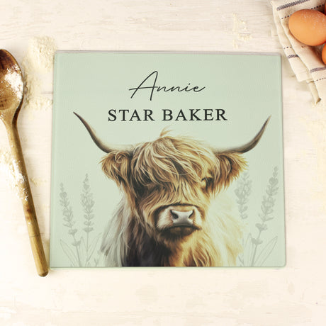 Personalised Highland Cow Glass Chopping Board - Chopping Boards at Gift Moments