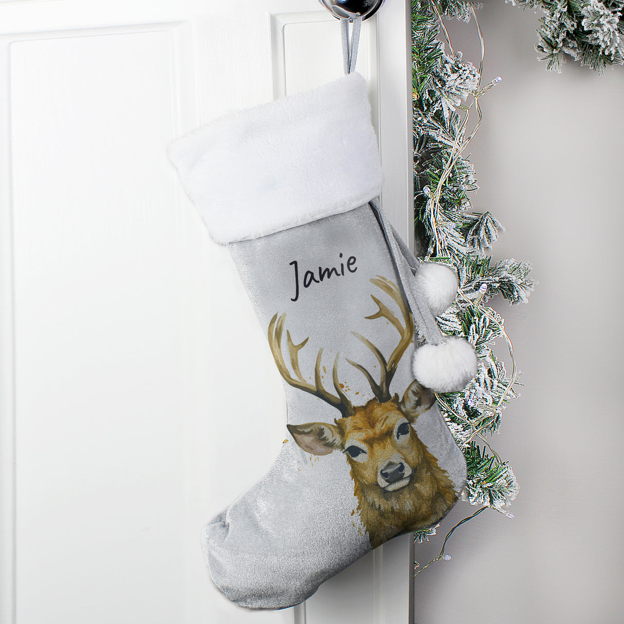 Personalised Stag Silver Grey Stocking Default Title - Christmas Stockings at Gift Moments