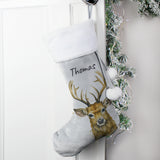 Personalised Stag Silver Grey Stocking - Christmas Stockings at Gift Moments