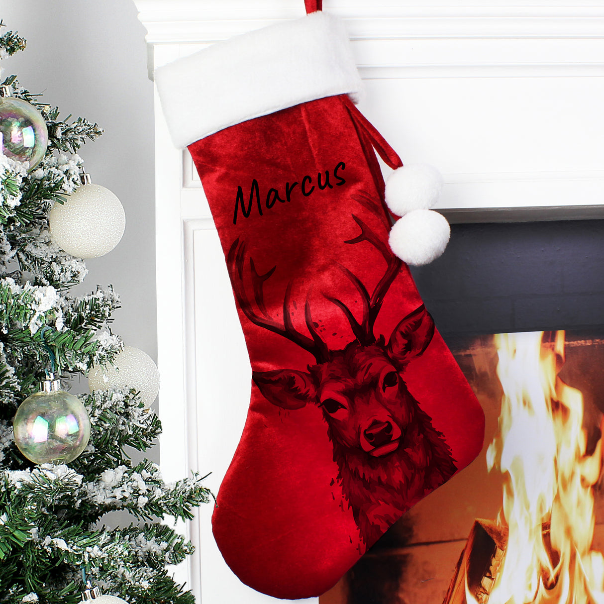 Personalised Stag Red Stocking Default Title - Christmas Stockings at Gift Moments