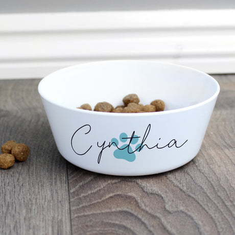 Personalised Blue Pawprint Plastic Cat Bowl - Pet Products at Gift Moments