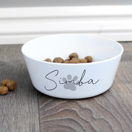 Personalised Grey Pawprint Plastic Cat Bowl - Pet Products at Gift Moments