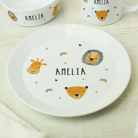 Personalised Safari Animals Plastic Children's Breakfast Set - Tableware at Gift Moments