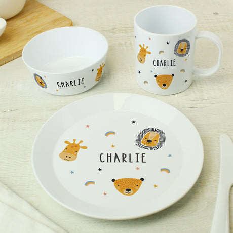 Personalised Safari Animals Plastic Children's Breakfast Set - Tableware at Gift Moments