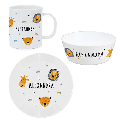 Personalised Safari Animals Plastic Children's Breakfast Set - Tableware at Gift Moments