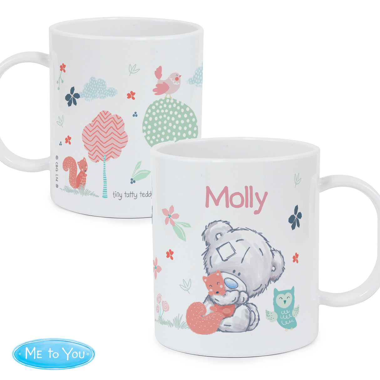 Personalised Tiny Tatty Teddy Woodland Animal Mug: 4 - Plastic Mugs