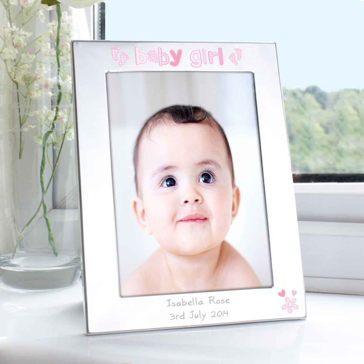 Personalised Silver 5x7 Baby Girl Photo Frame Default Title - Photo Frames at Gift Moments