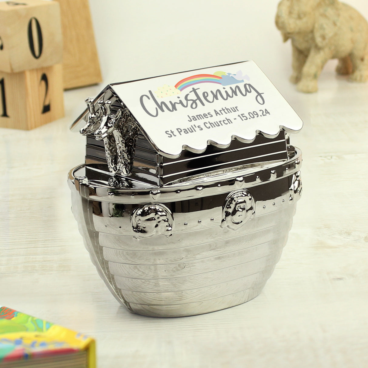 Personalised Christening Noah's Ark Money Box Default Title - Money Boxes at Gift Moments