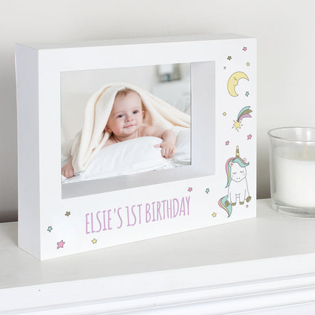 Personalised Baby Unicorn 5x7 Landscape Box Photo Frame - Photo Frames at Gift Moments