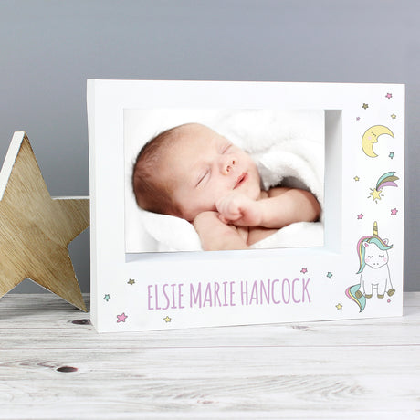 Personalised Baby Unicorn 5x7 Landscape Box Photo Frame - Photo Frames at Gift Moments