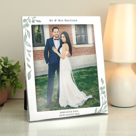 Personalised Botanical 10x8 Silver Photo Frame - Photo Frames at Gift Moments