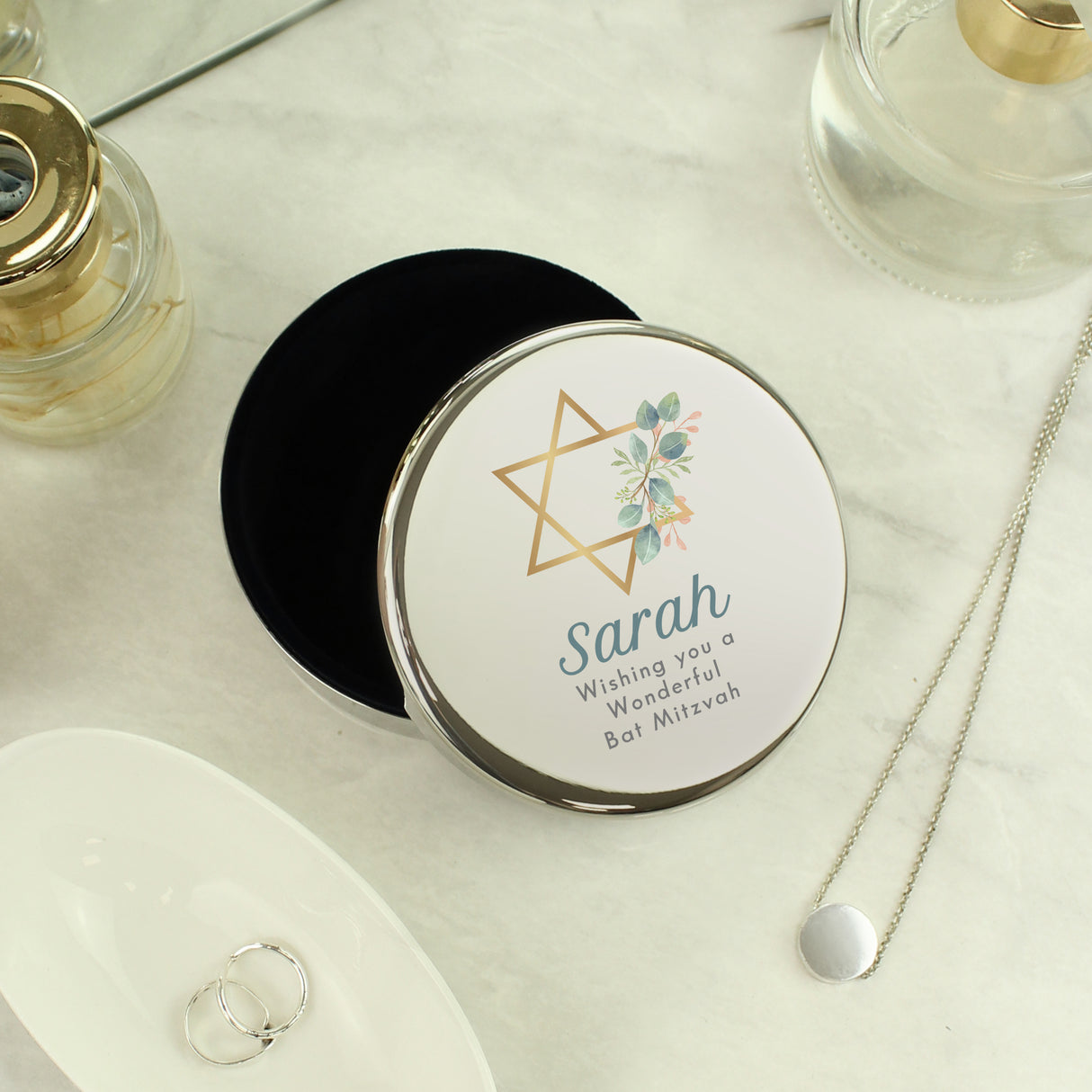 Personalised Bat Mitzvah Round Trinket - Trinket Boxes at Gift Moments