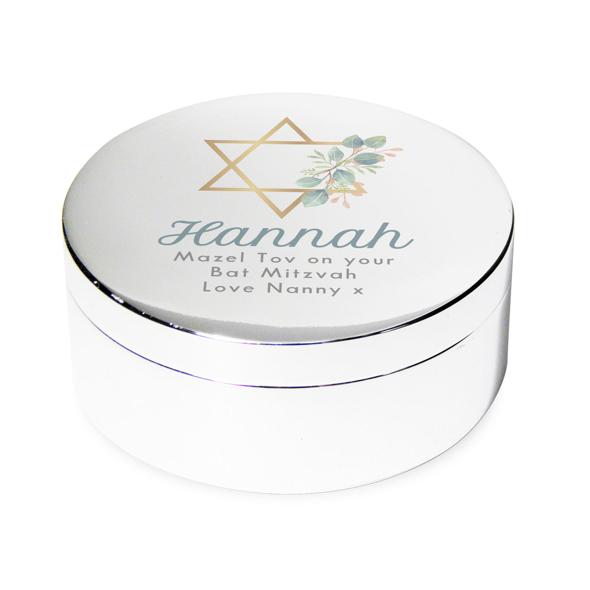 Personalised Bat Mitzvah Round Trinket - Trinket Boxes at Gift Moments