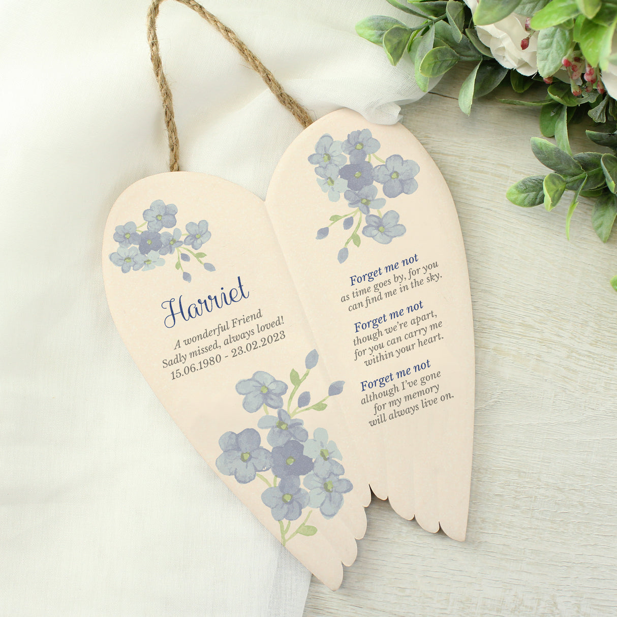 Personalised Forget Me Not Memorial Ceramic Wings - Memorials at Gift Moments