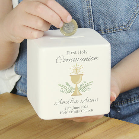 Personalised First Holy Communion Ceramic Square Money Box - Money Boxes at Gift Moments