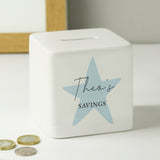 Personalised Blue Star Ceramic Square Money Box - Money Boxes at Gift Moments