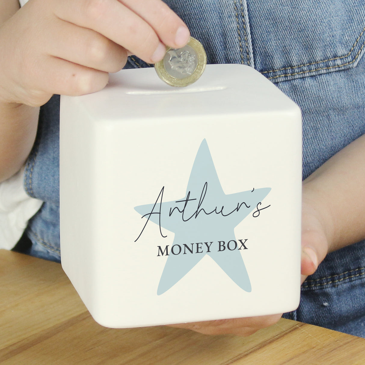 Personalised Blue Star Ceramic Square Money Box - Money Boxes at Gift Moments