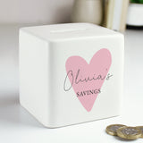 Personalised Pink Heart Ceramic Square Money Box Default Title - Money Boxes at Gift Moments