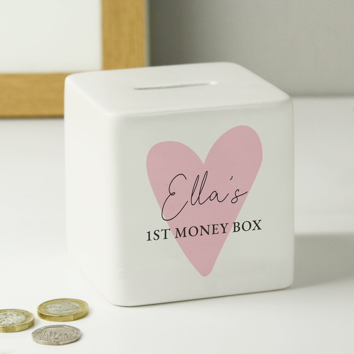 Personalised Pink Heart Ceramic Square Money Box - Money Boxes at Gift Moments