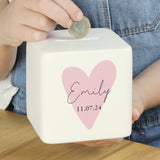 Personalised Pink Heart Ceramic Square Money Box - Money Boxes at Gift Moments