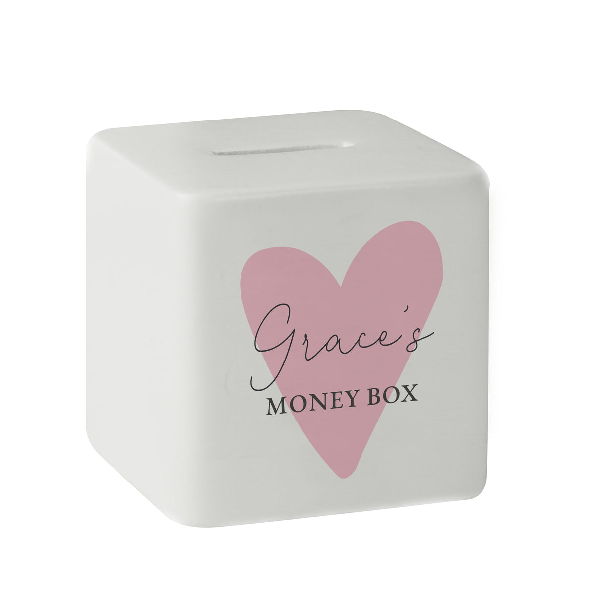 Personalised Pink Heart Ceramic Square Money Box - Money Boxes at Gift Moments