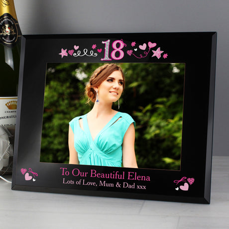 Personalised 18th Birthday Black Glass Frame: 1 - Photo Frames By Gift Moments