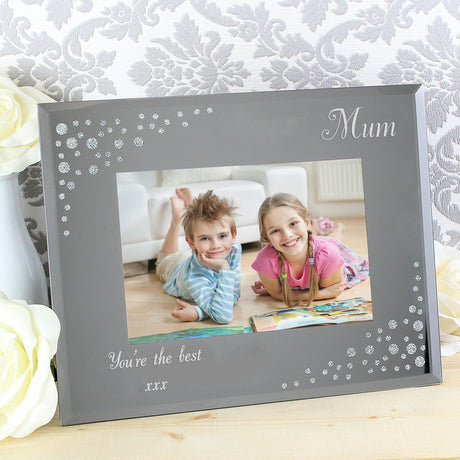 Personalised Any Message 6x4 Landscape Diamante Glass Photo Frame - Photo Frames at Gift Moments